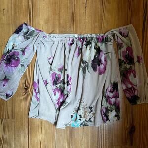 MTS neutral floral sheer off shoulder blouse SIZE‎ M